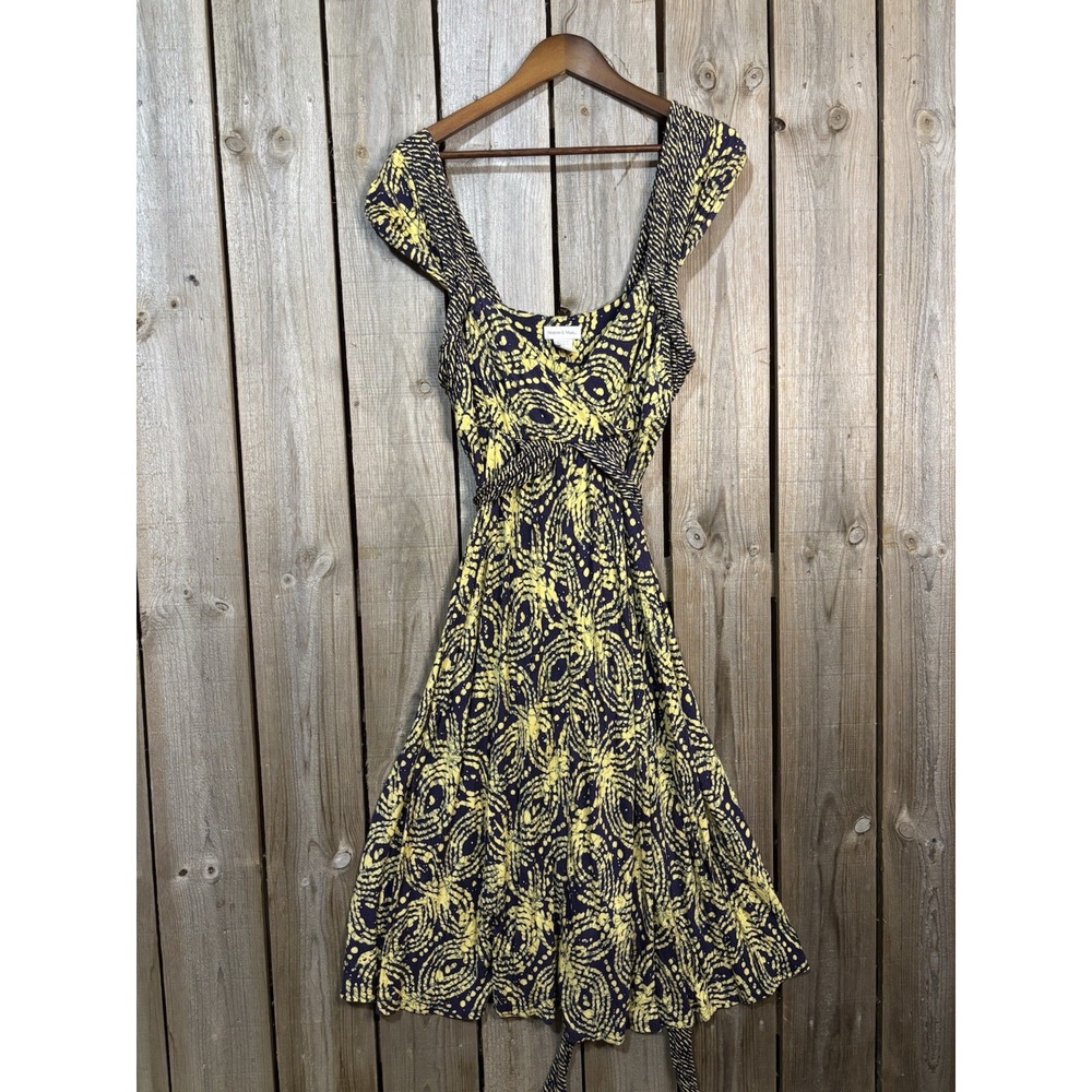 Monroe & Main Navy Yellow Fit‎ Flare Dress L
